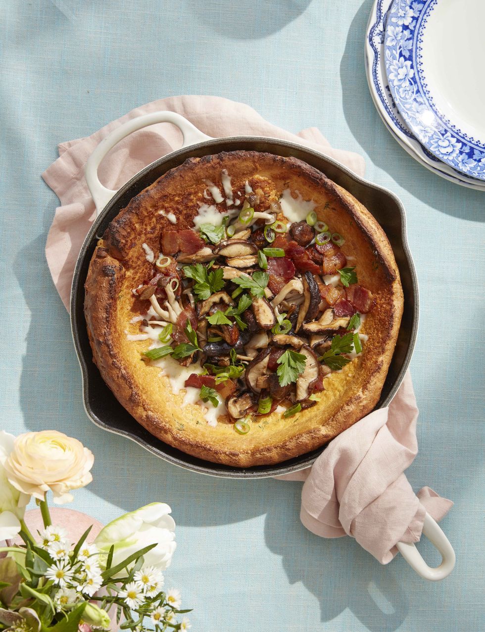 savory dutch baby with mushrooms and bacon