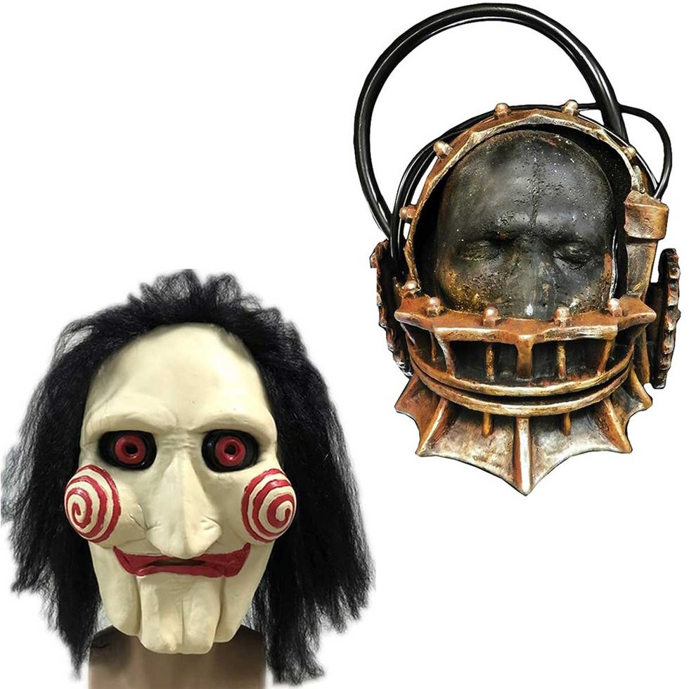 scary couples costumes jigsaw and the reverse bear trap from 'saw'