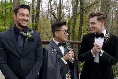 say i do l to r chef gabriele bertaccini, fashion designer thai nguyen and interior designer jeremiah brent in episode 8 of say i do cr netflix © 2020