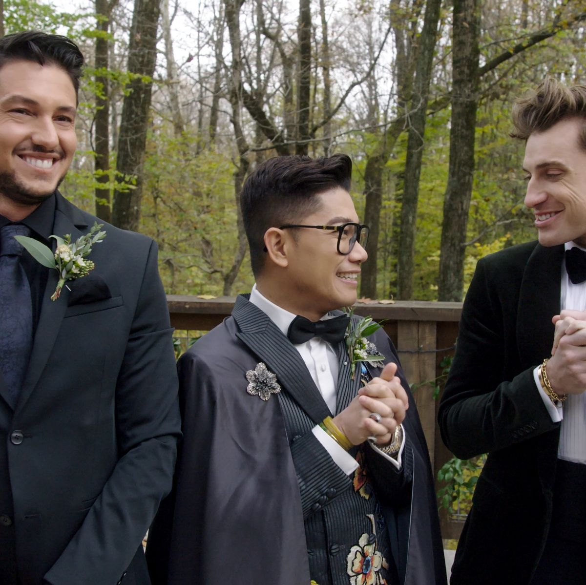 say i do l to r chef gabriele bertaccini, fashion designer thai nguyen and interior designer jeremiah brent in episode 8 of say i do cr netflix © 2020