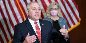 washington, dc   april 20 rep steve scalise r la speaks during a press conference following a house republican caucus meeting on capitol hill on april 20, 2021 in washington, dc the house republican members spoke about the biden administration's immigration policies and the coronavirus pandemic photo by sarah silbigergetty images