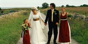 scandinavia, sweden, oland, bride and groom with bridesmaid and flower girl