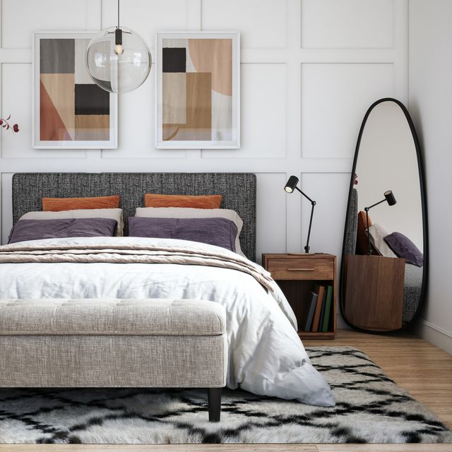 scandinavian bedroom interior stock photo