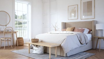 scandinavian bedroom interior stock photo