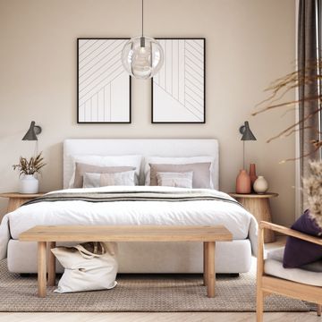 scandinavian bedroom interior stock photo