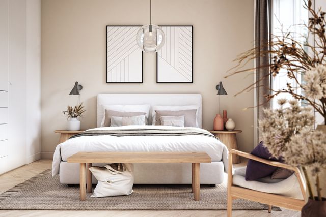 scandinavian bedroom interior stock photo