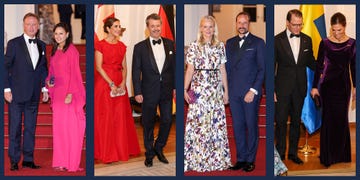 four couples are showcased, each wearing elegant evening attire