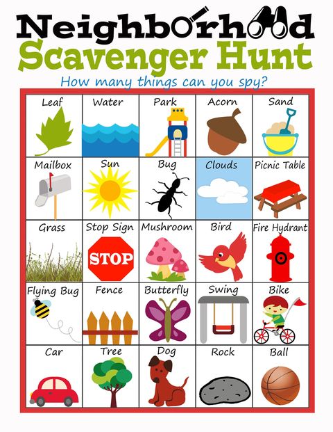 scavenger hunt with illustrations of things to spot