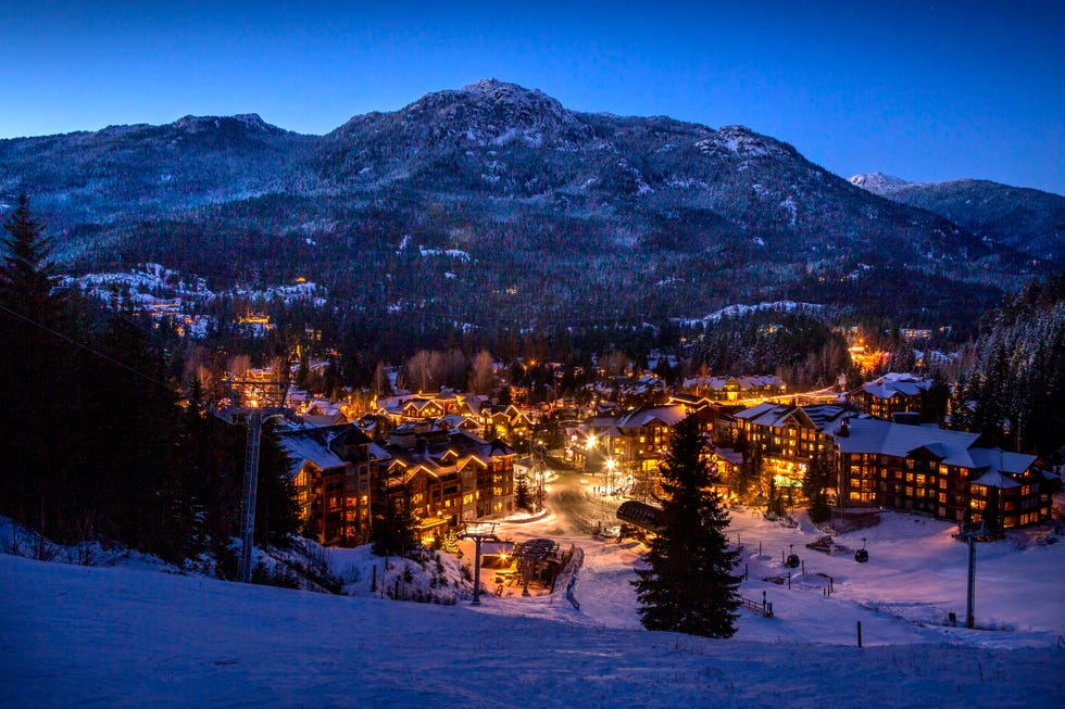 scenic of whistler creekside village in winter