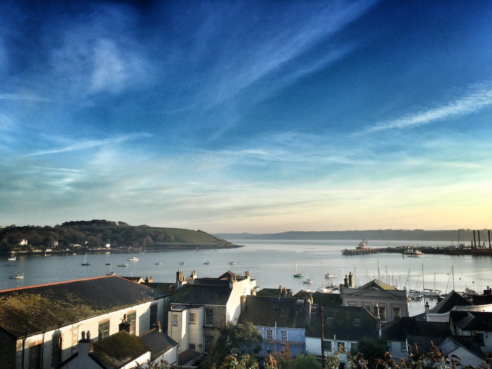 scenic view of falmouth harbour, cornwall at dusk