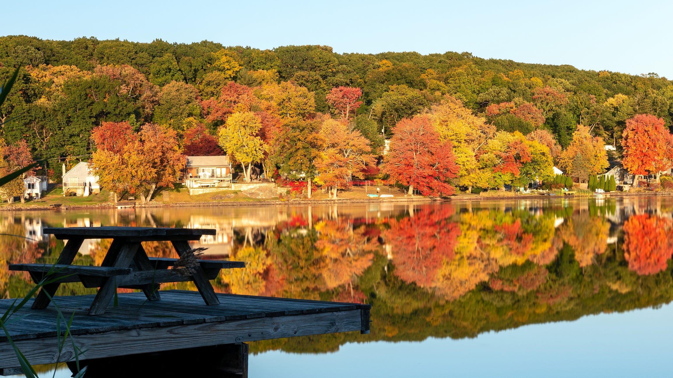scenic view of lake by trees against sky during autumn,connecticut,united states,usa