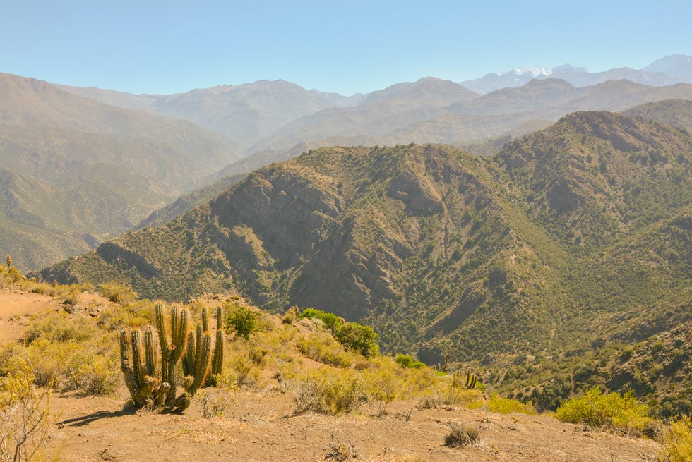 scenic view of mountains against clear sky, lo barnechea, chile