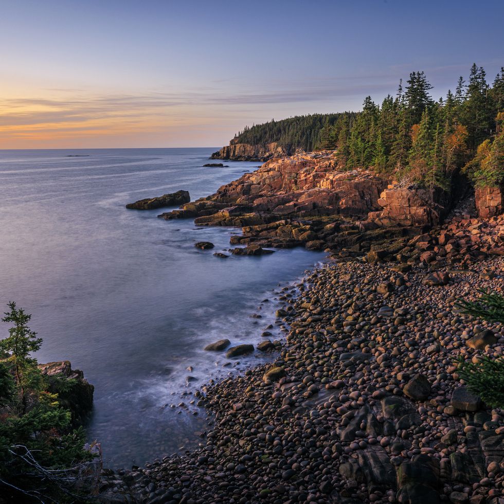 scenic view of sea against sky during sunrise,acadia,maine,united states,usa