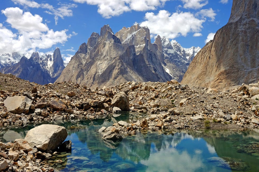 scenic view of trango towers from urdukas, pakistan