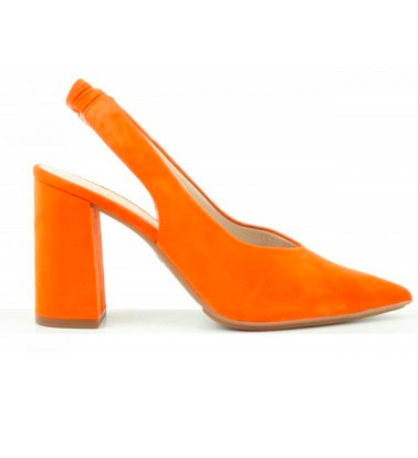 Footwear, Orange, Slingback, High heels, Yellow, Shoe, Sandal, Leather, Court shoe, Beige, 