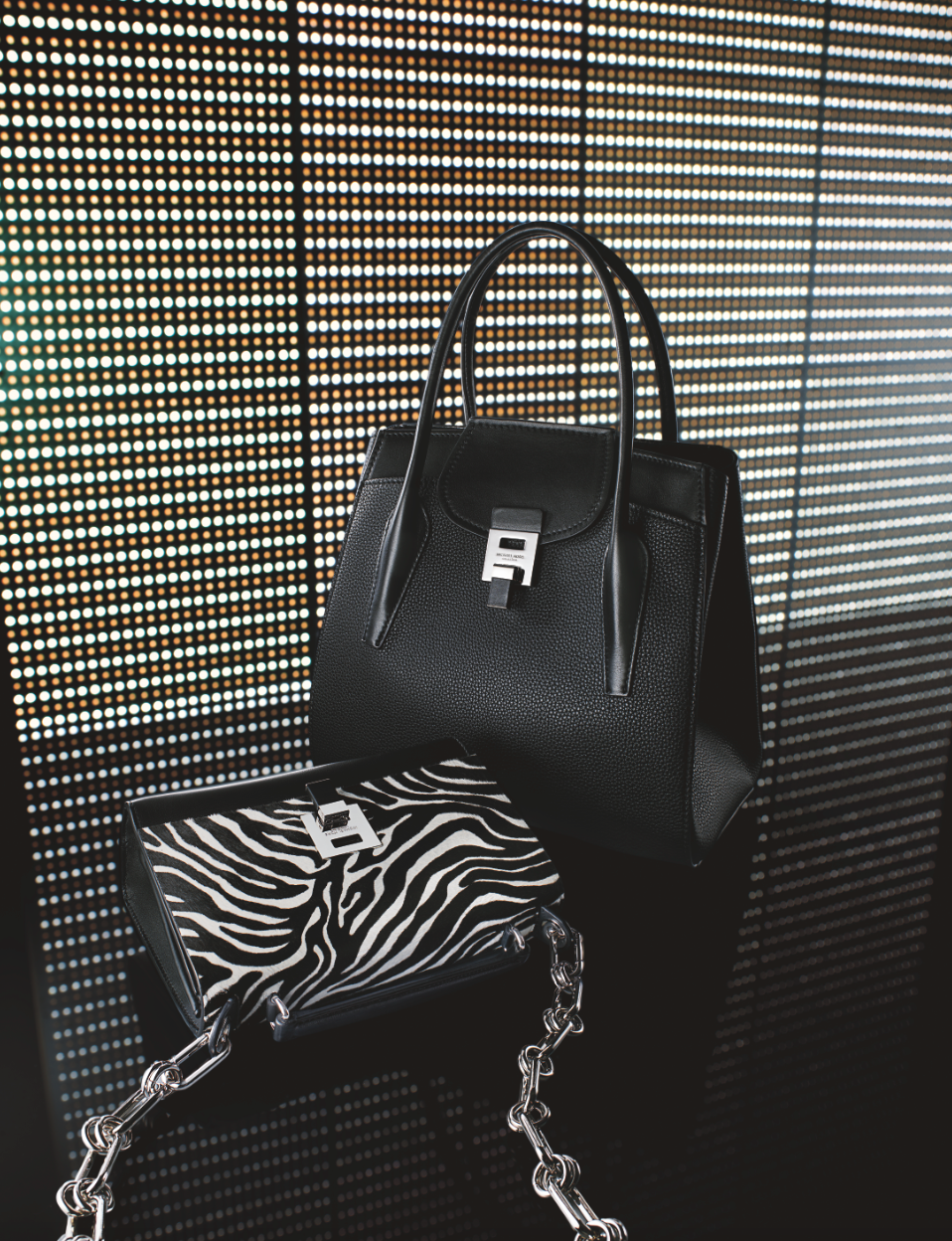 Bag, Handbag, Black, Fashion accessory, Hand luggage, Black-and-white, Design, Tote bag, Silver, Material property, 