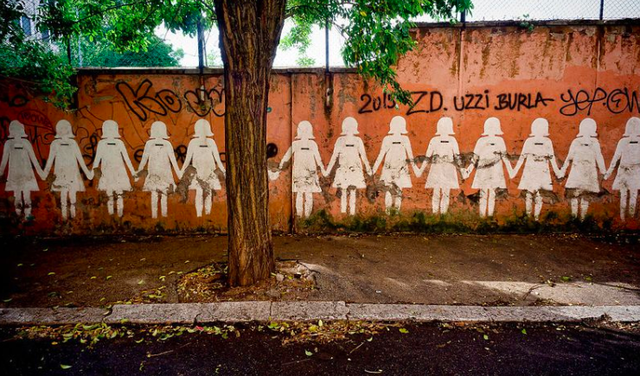 Wall, Street art, Art, Tree, Graffiti, Plant, Mural, Fence, Street, Brick, 