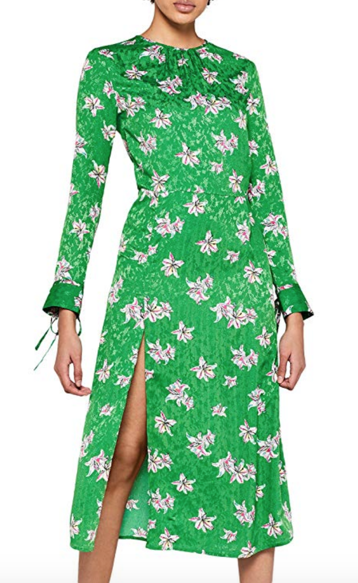 Clothing, Green, Dress, Sleeve, Day dress, Neck, A-line, Pattern, 