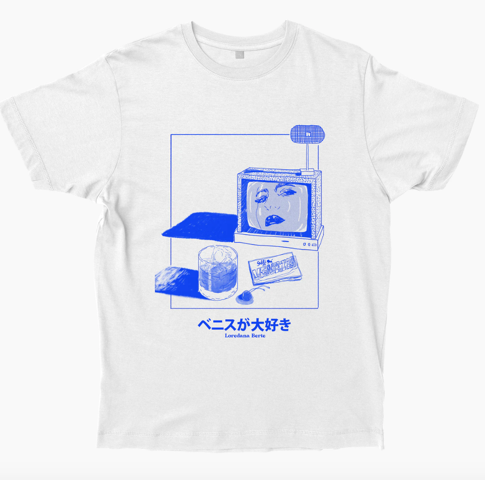 T-shirt, White, Clothing, Blue, Product, Sleeve, Top, Font, Active shirt, Electric blue, 