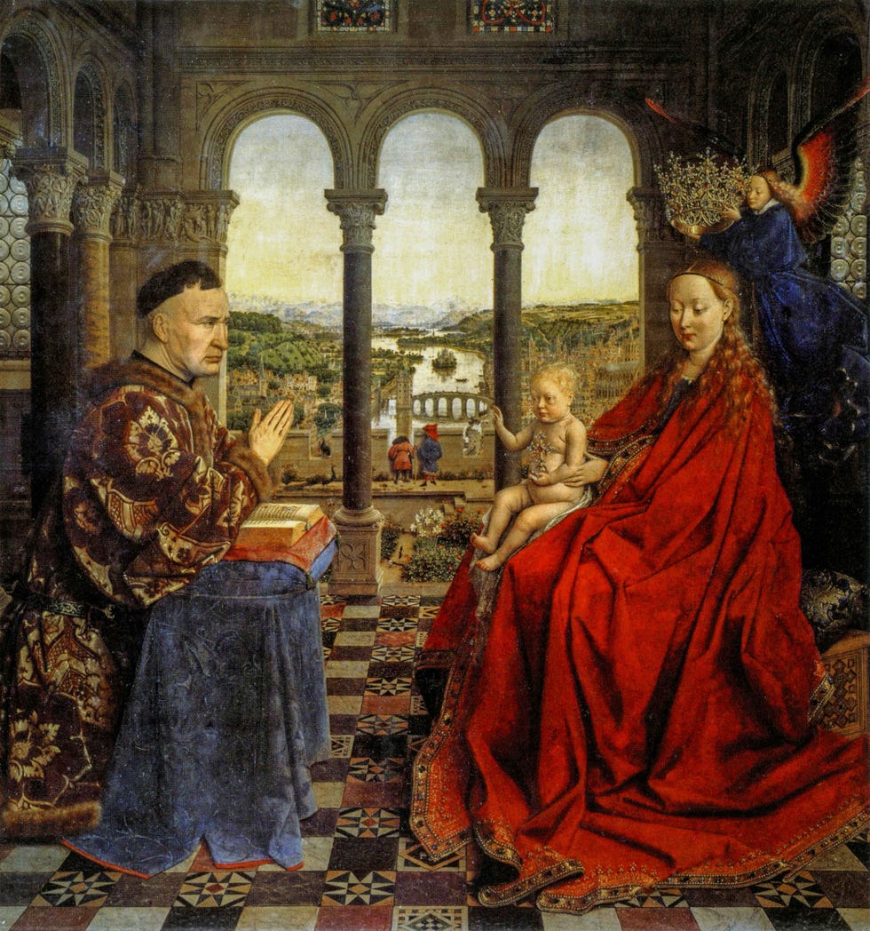 Maria met kind en Nicolas Rolin Kanselier van Bourgondi CS 1435 Muse de Louvre Parijs