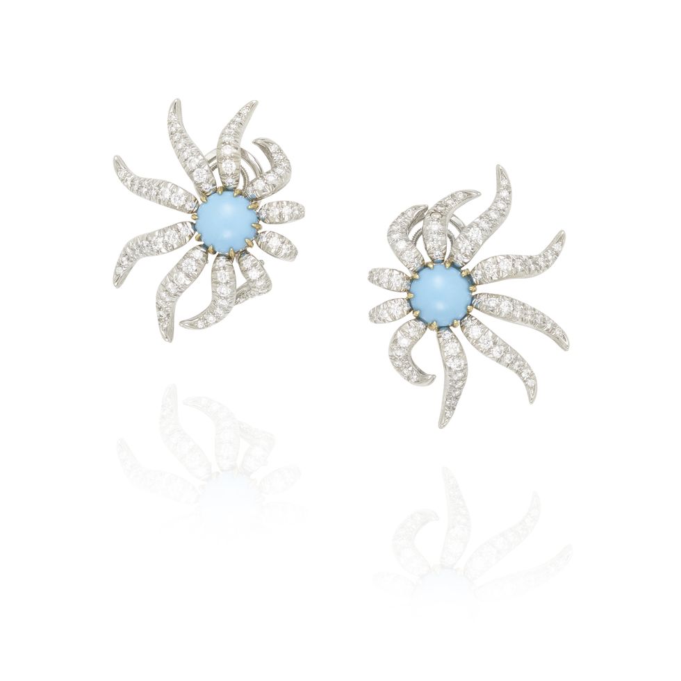 jean schlumberger for tiffany  co platinum, turquoise, and diamond earrings