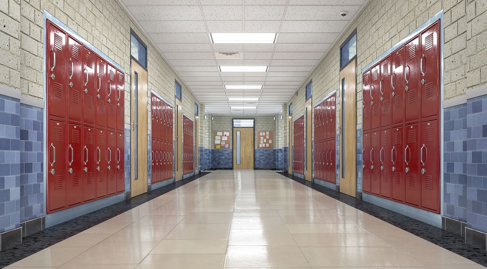 school corridor interior 3d illustration