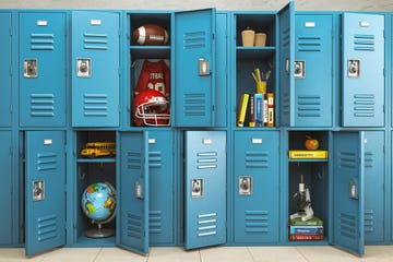 school lockers with items, equipments and accessoires for education back to school