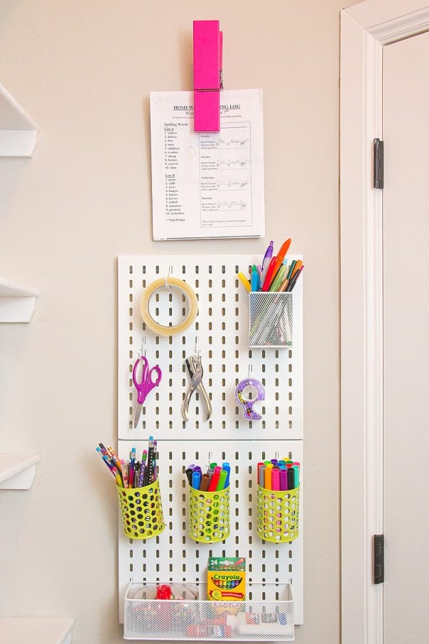 school organization ideas hanging art supply station