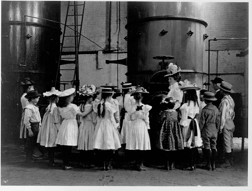 schoolchildren visiting a brewery