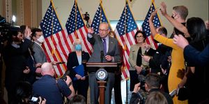 senate majority leader chuck schumer d ny speaks during press conference following senate democrat policy luncheons at the us capitol in washington, dc, on may 10, 2022 photo by stefani reynolds  afp photo by stefani reynoldsafp via getty images