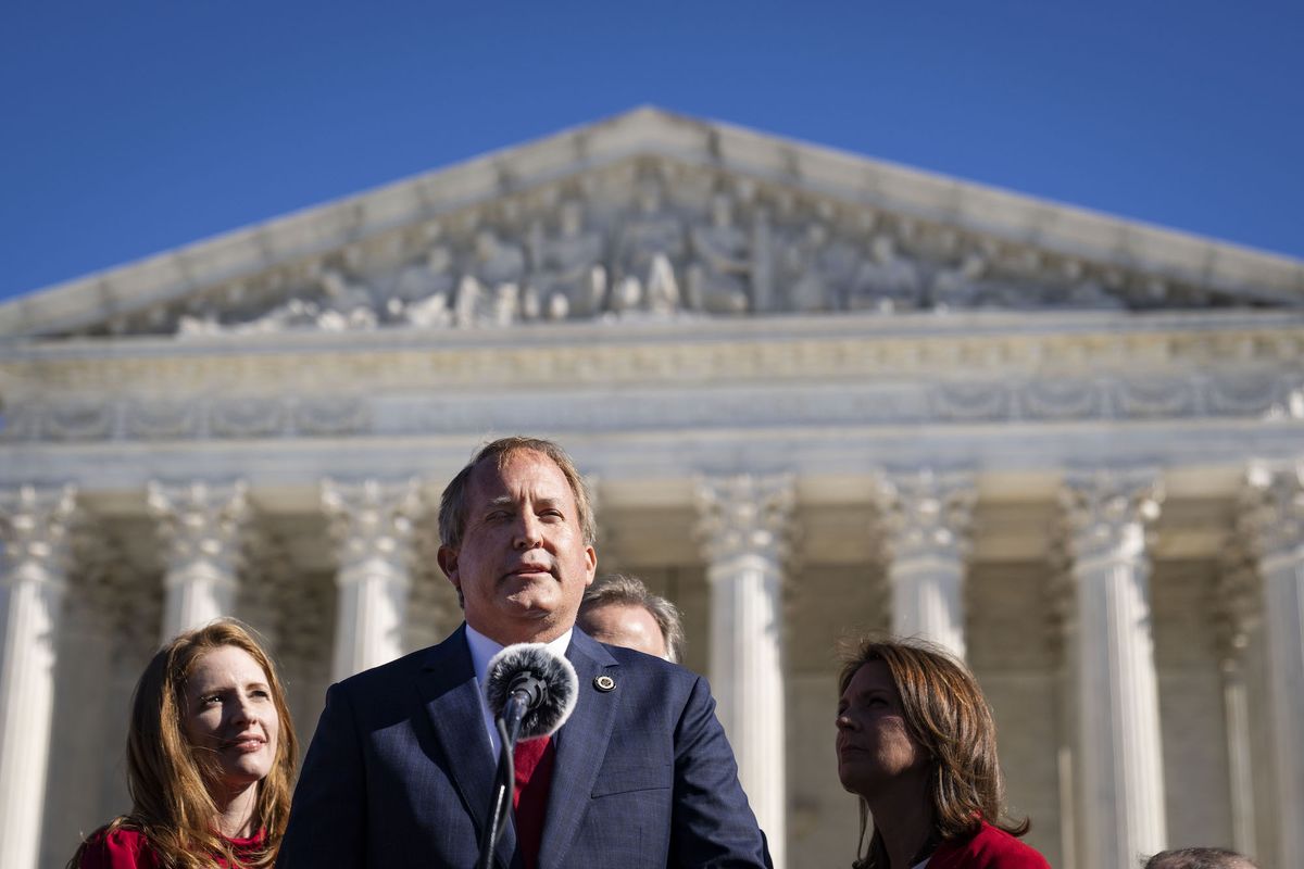 washington, dc   november 01 texas attorney general ken paxton speaks outside the us supreme court on november 01, 2021 in washington, dc on monday, the supreme court heard arguments in a challenge to the controversial texas abortion law which bans abortions after 6 weeks photo by drew angerergetty images