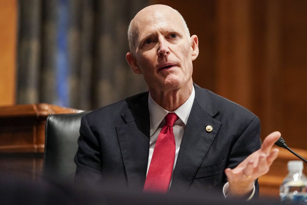 washington, dc   september 24 us sen rick scott r fl asks questions during a senate homeland security and governmental affairs committee hearing on "threats to the homeland" on capitol hill on september 24, 2020 in washington, dc photo by joshua roberts poolgetty images