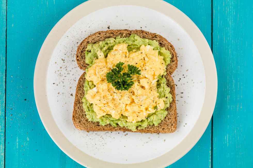 Scrambles Eggs and Avocado on Toasted Wholemeal Bread
