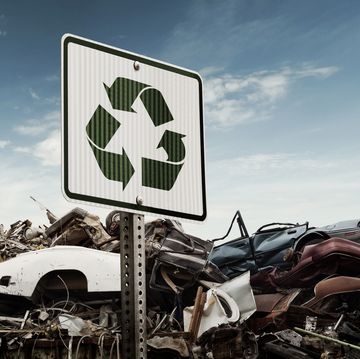 scrap metal recycling yard of crushed cars