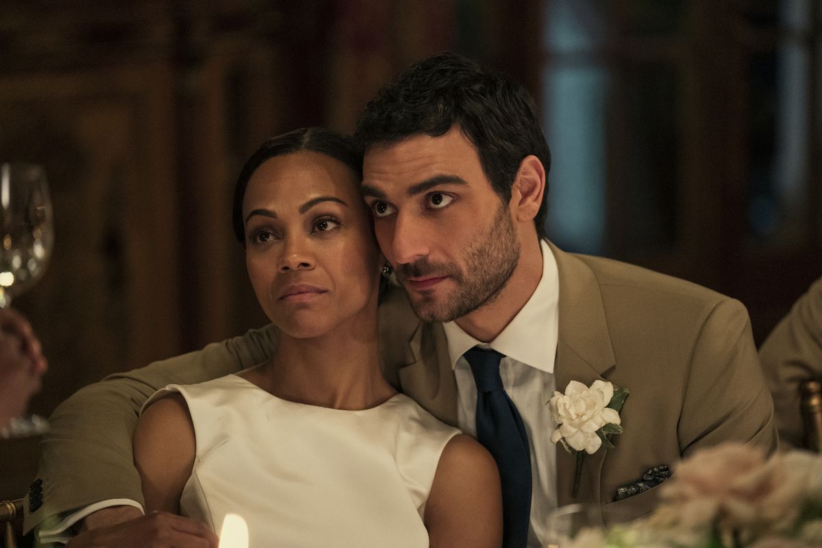 from scratch l to r zoe saldana as amy wheeler, eugenio mastrandrea as lino ortolano in episode 103 of from scratch cr aaron epsteinnetflix © 2022