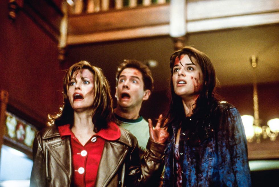 courteney cox, jamie kennedy, and neve campbell in scream 1996