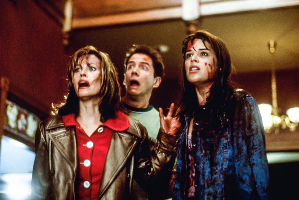 courteney cox, jamie kennedy, and neve campbell in scream 1996