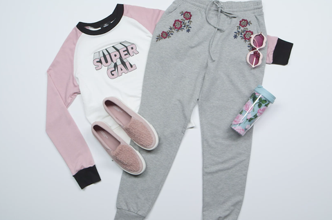 Clothing, Product, Pink, sweatpant, Sleeve, Active pants, Trousers, Font, Sportswear, 