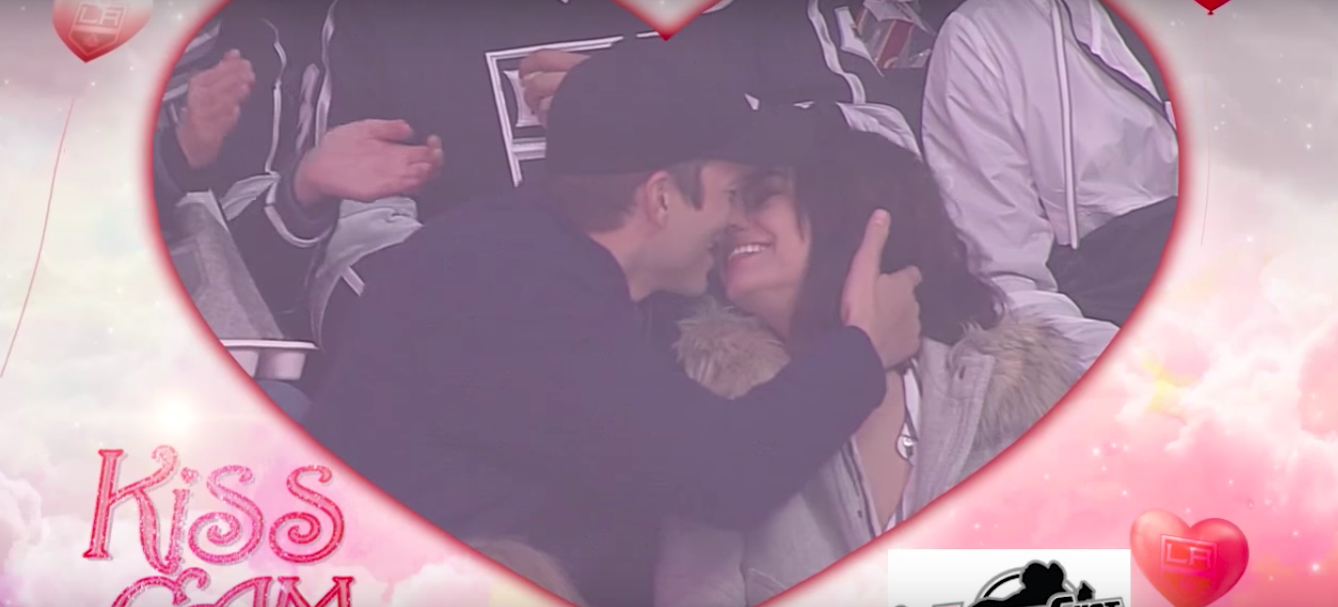 Mila Kunis Ashton Kutcher Kiss Cam - Mila and Ashton Kiss at Hockey Game