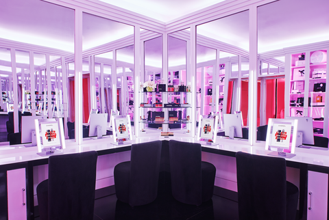 Pink, Purple, Interior design, Product, Violet, Beauty, Building, Lighting, Room, Beauty salon, 