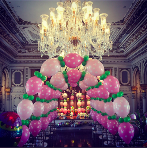 Chandelier, Lighting, Decoration, Light fixture, Sky, Balloon, Ceiling, Light, Architecture, Pink, 