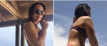 Bikini, Eyewear, Swimwear, Sun tanning, Arm, Undergarment, Summer, Glasses, Vacation, Sunglasses, 