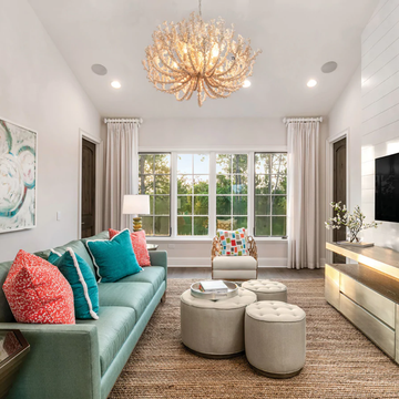 Living room, Room, Furniture, Interior design, Property, Turquoise, Ceiling, Coffee table, Building, Home, 