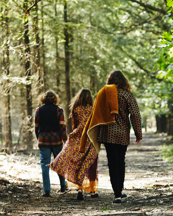 People in nature, People, Yellow, Walking, Tree, Leaf, Adaptation, Friendship, Outerwear, Woodland, 