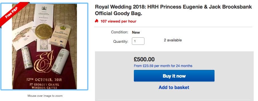Royal wedding gift bags on eBay