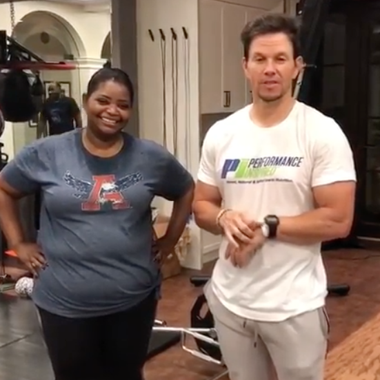 Octavia Spencer and Mark Wahlberg Workout