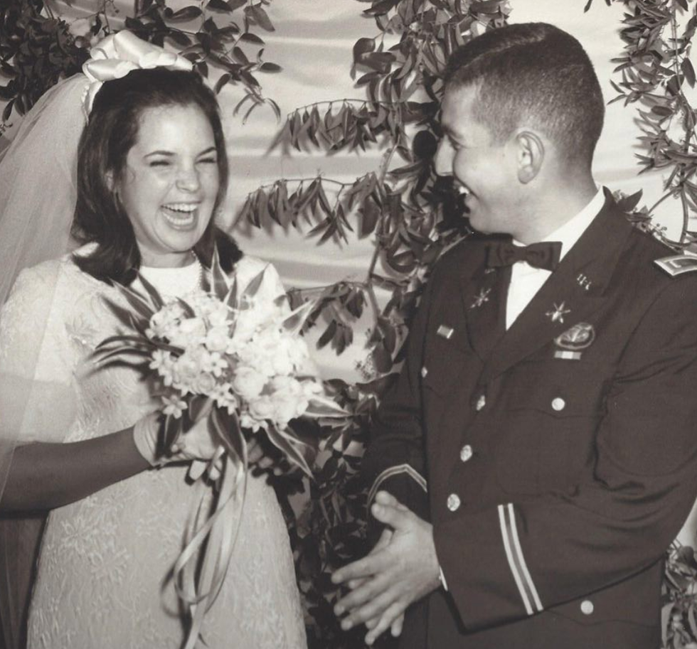 Photograph, Ceremony, Flower, Smile, Black-and-white, Monochrome photography, Formal wear, Plant, Wedding, Event, 