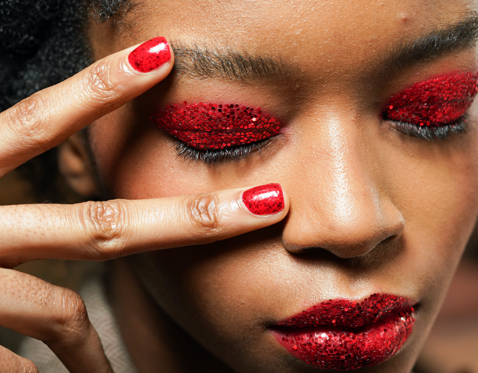 Nail, Red, Lip, Face, Manicure, Nail polish, Skin, Nail care, Beauty, Close-up, 