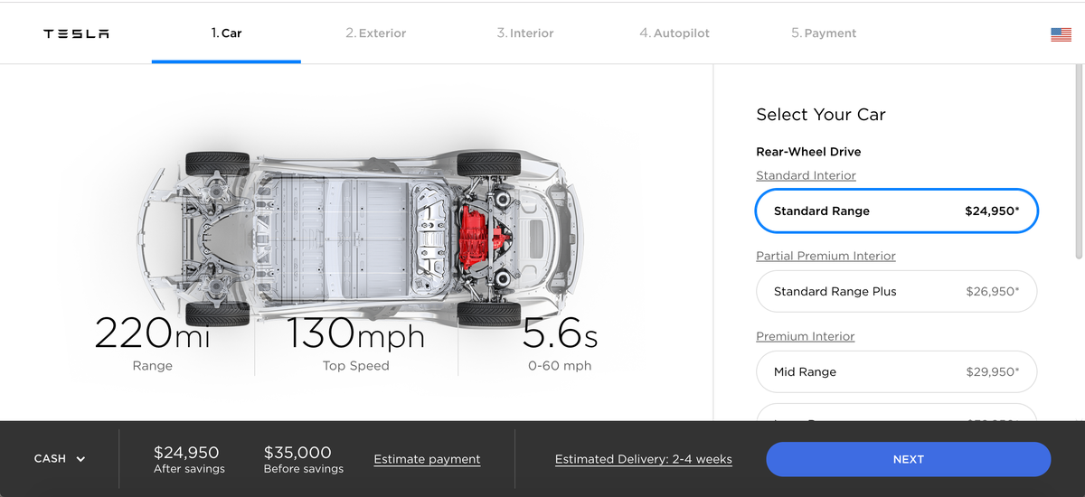 Tesla model 3 long store range top speed