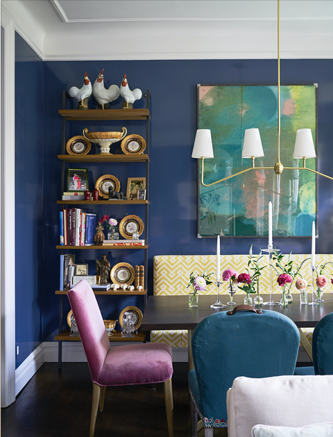 Blue, Room, Furniture, Interior design, Turquoise, Living room, Purple, Wall, Lighting, Teal, 